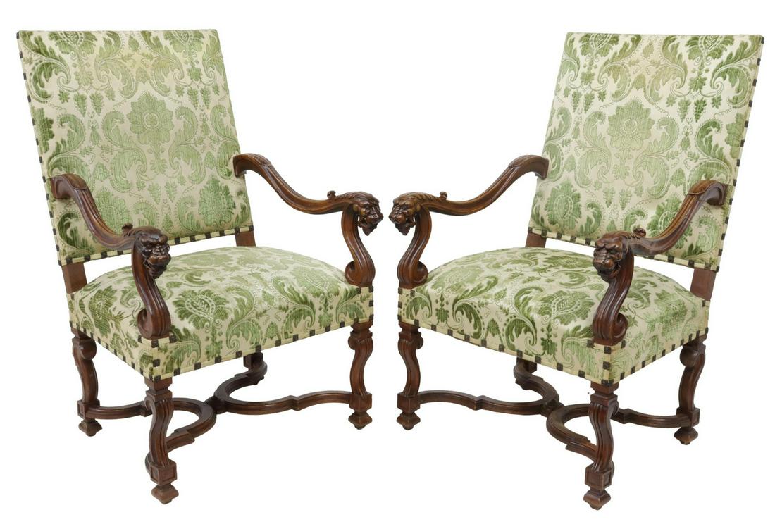 (2) FRENCH LOUIS XIV STYLE WALNUT FAUTEUILS (1 of 3)