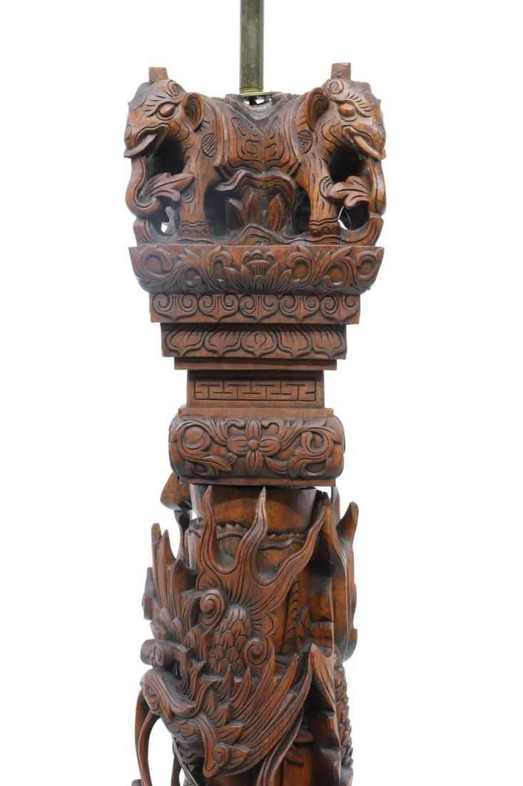 SOUTHEAST ASIA CARVED HARDWOOD PEDESTAL FLOOR LAMP (1 of 4)