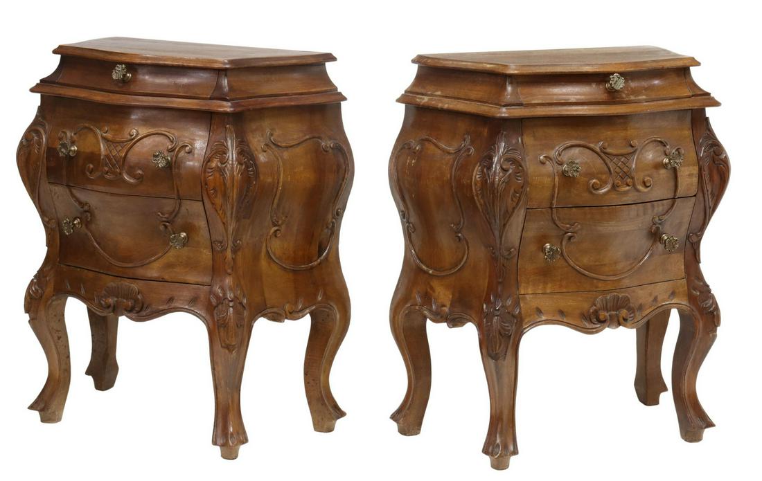 (2) VENETIAN WALNUT BOMBE BEDSIDE CABINETS (1 of 4)