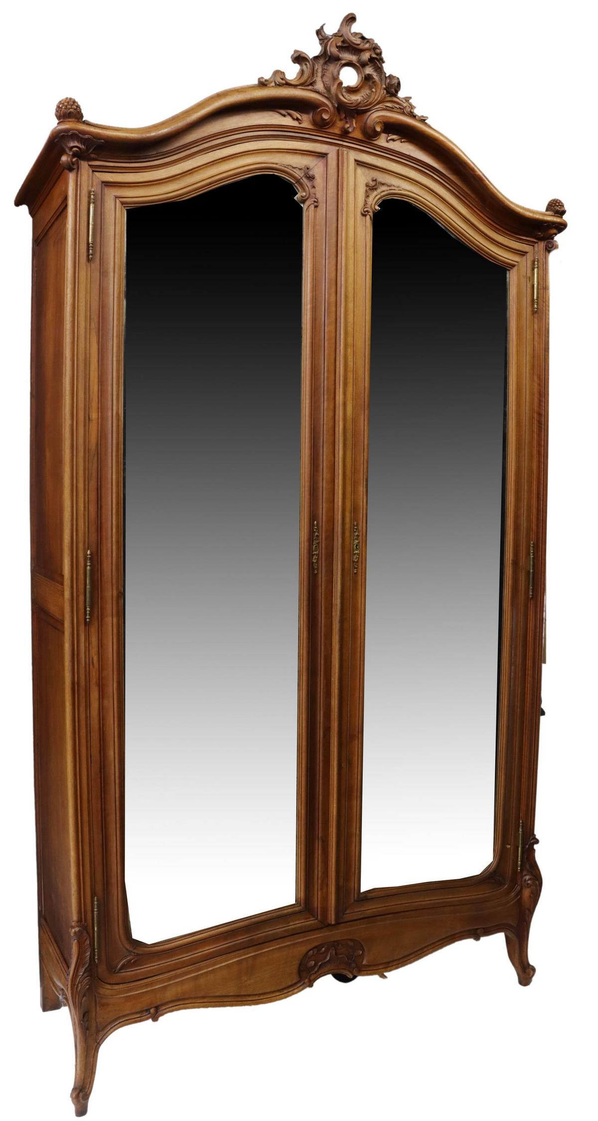 FRENCH LOUIS XV STYLE MIRRORED DOUBLE-DOOR ARMOIRE (1 of 4)