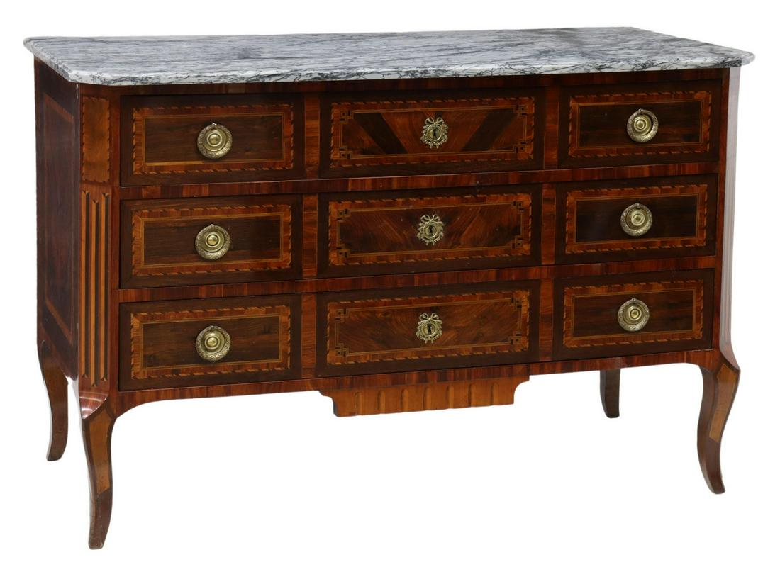 FRENCH LOUIS XVI STYLE MARBLE-TOP INLAID COMMODE (1 of 5)