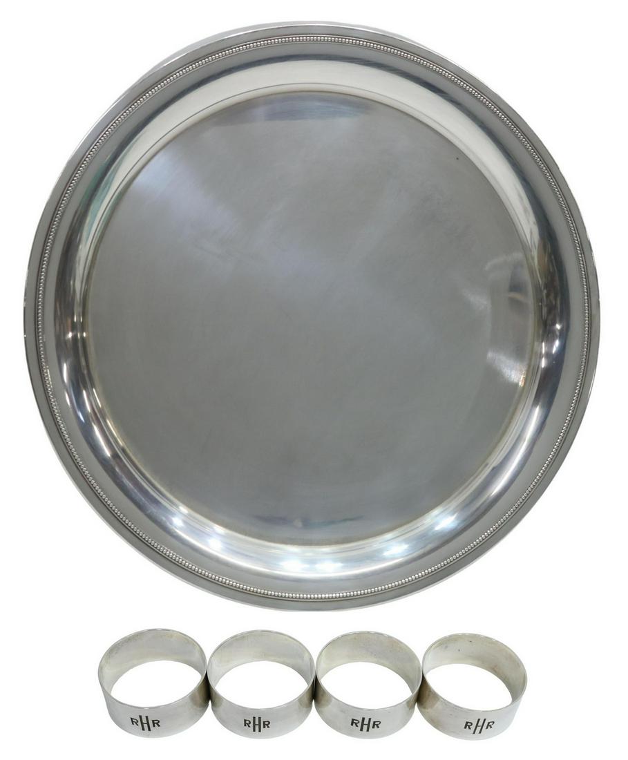 (5) TIFFANY STERLING BEADED TRAY & NAPKIN RINGS (1 of 7)