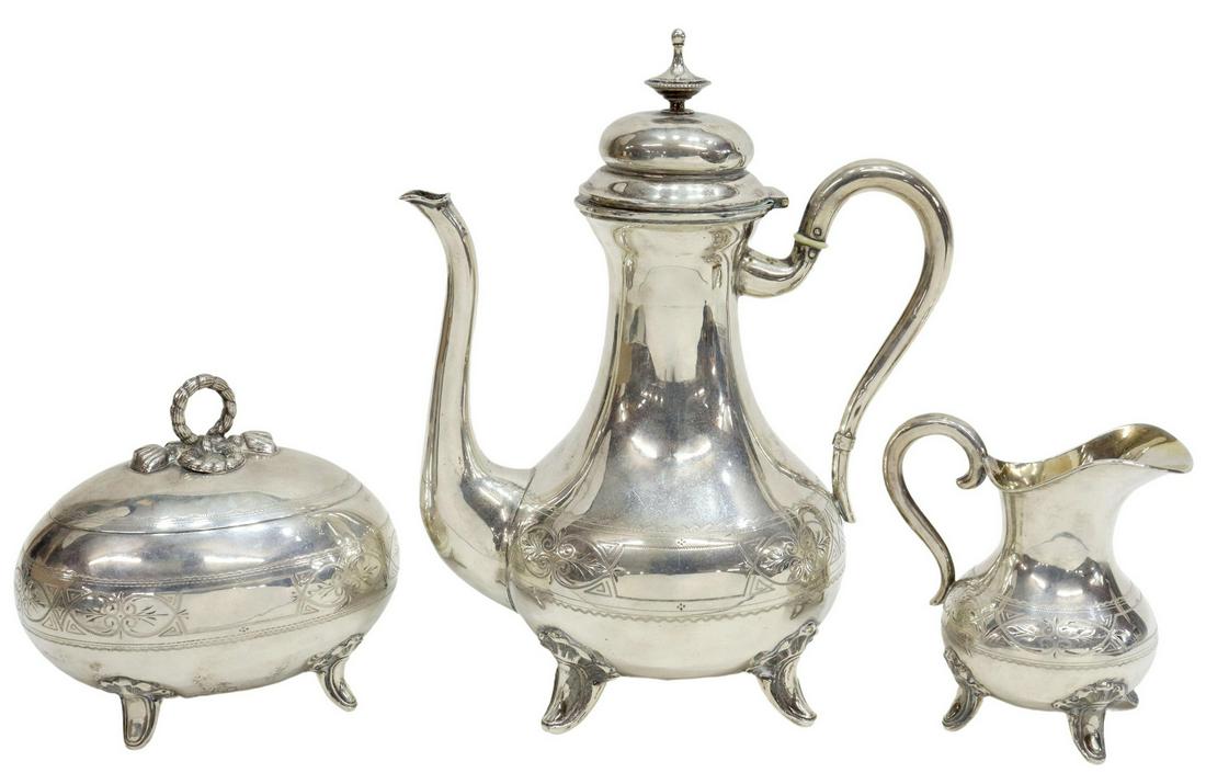 3) GERMAN H. MEYEN 800 SILVER COFFEE POT & CREAMER (1 of 9)