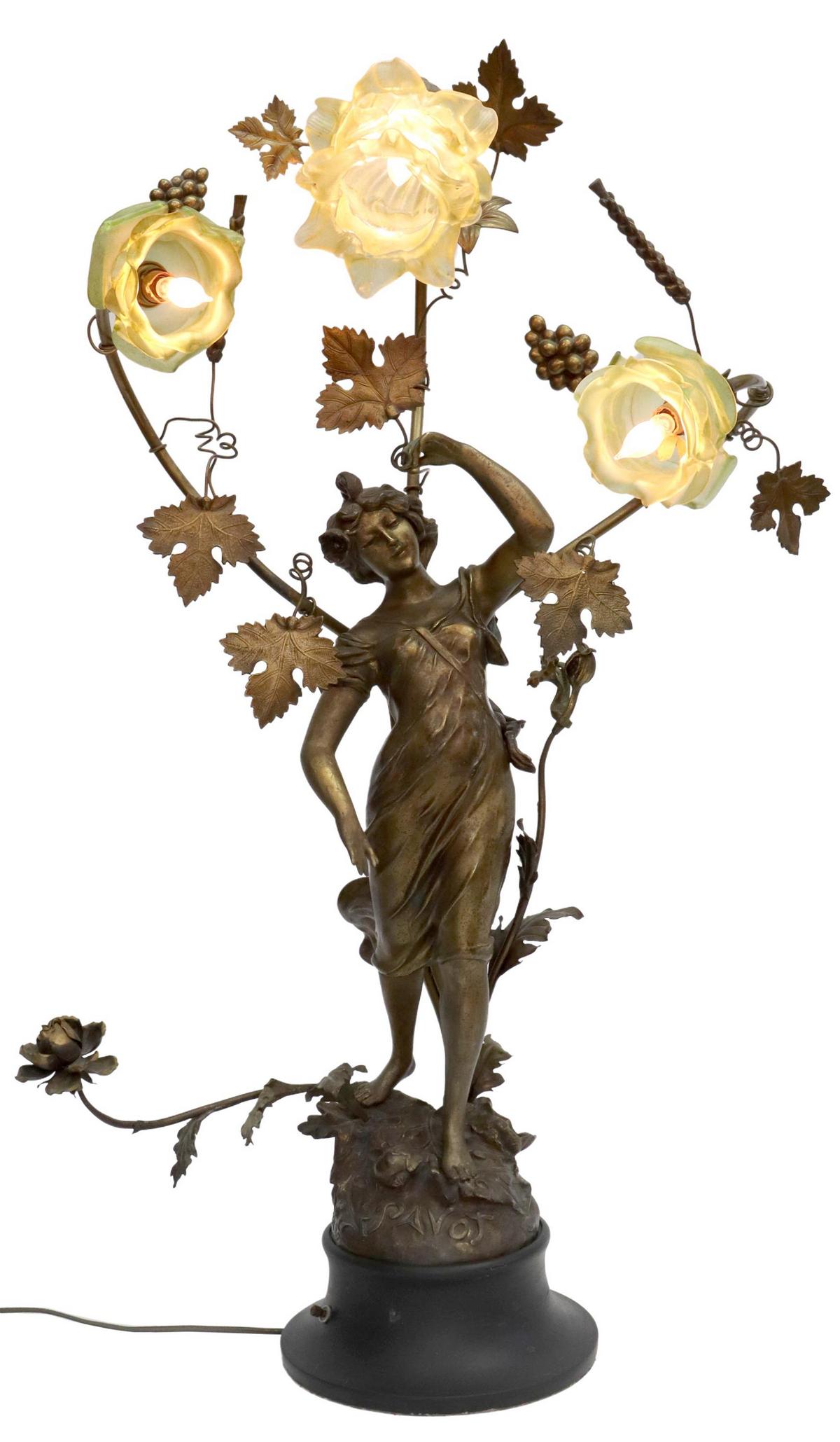 ART NOUVEAU STYLE FIGURAL 3-LT LAMP AFTER RUCHOT (1 of 7)
