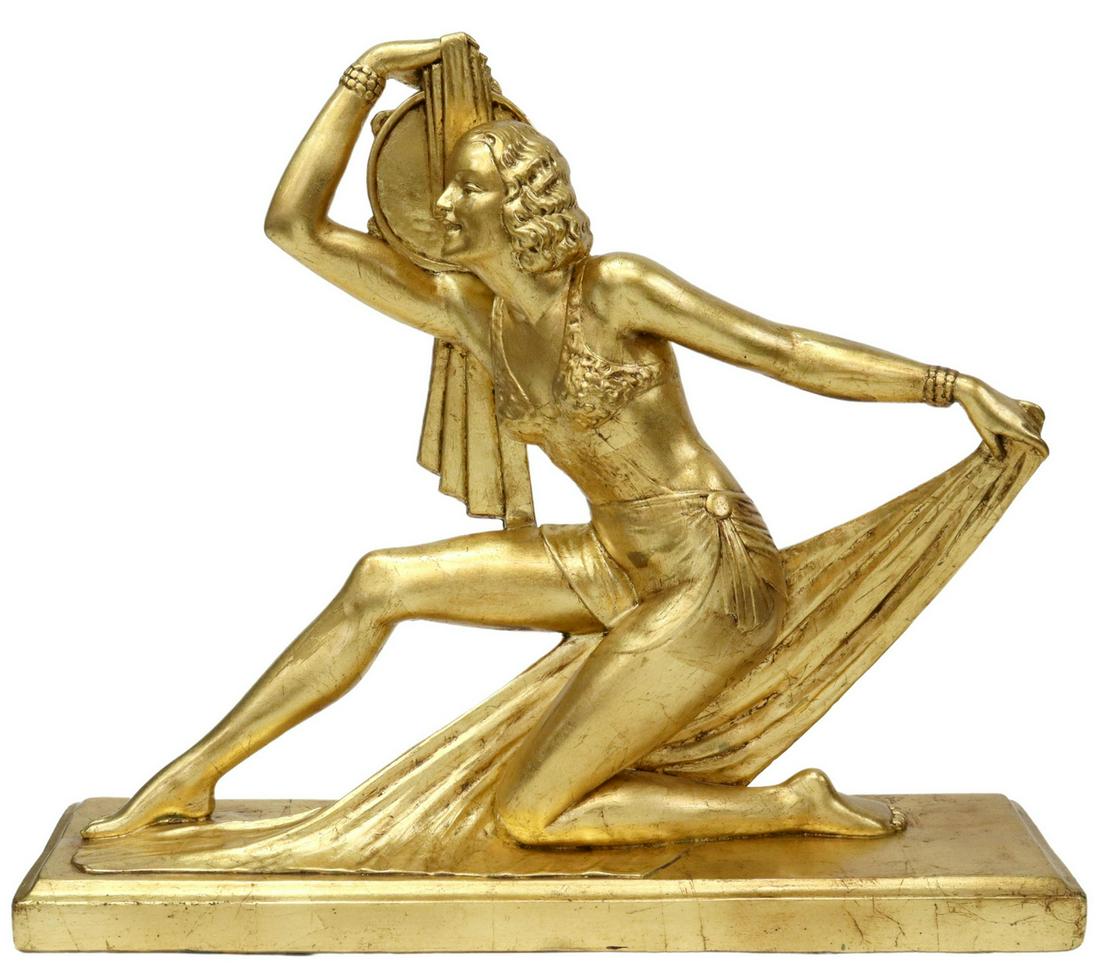 ART DECO STYLE GILT TAMBOURINE DANCER SCULPTURE (1 of 7)