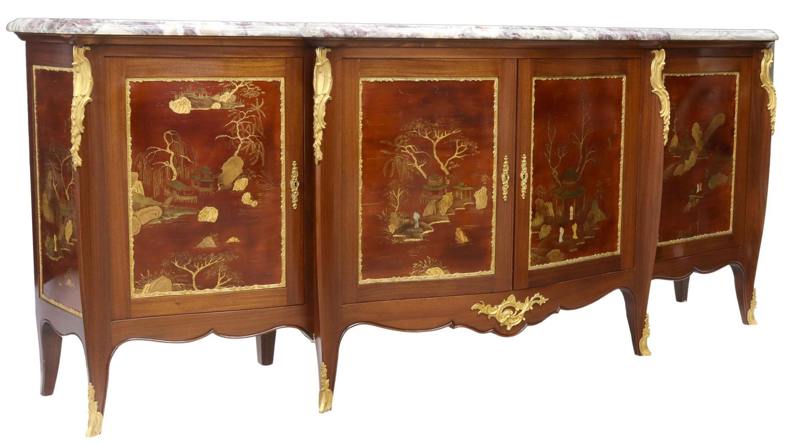 LOUIS XV STYLE MARBLE-TOP CHINOISERIE SIDEBOARD (1 of 7)
