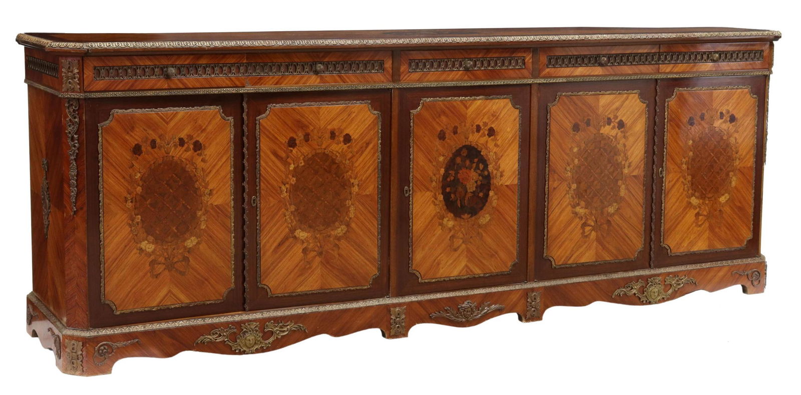 LARGE FRENCH METAL-MOUNTED MARQUETRY SIDEBOARD (1 of 5)