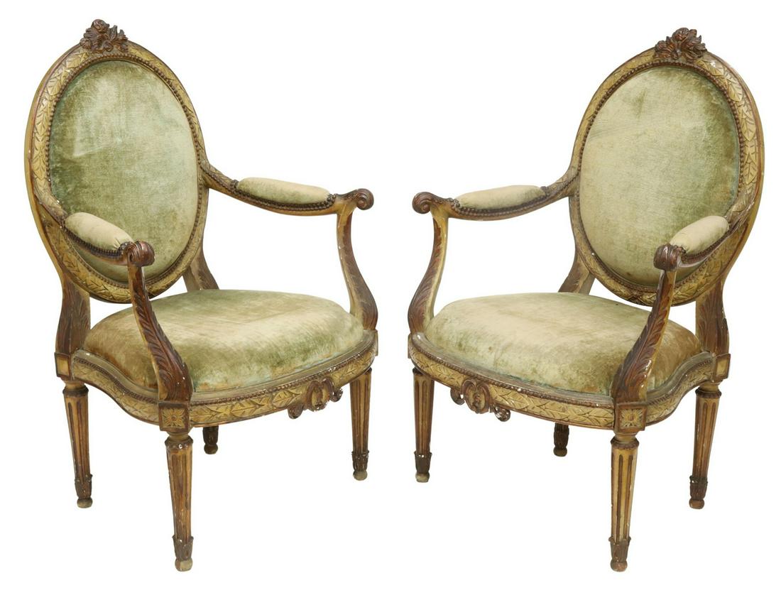 (2) FRENCH LOUIS XVI STYLE PAINTED FAUTEUILS (1 of 3)