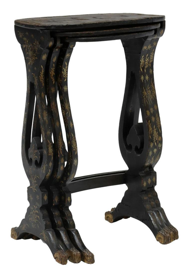 3) ENGLISH CHINOISERIE PAPIER-MACHE NESTING TABLES (1 of 4)