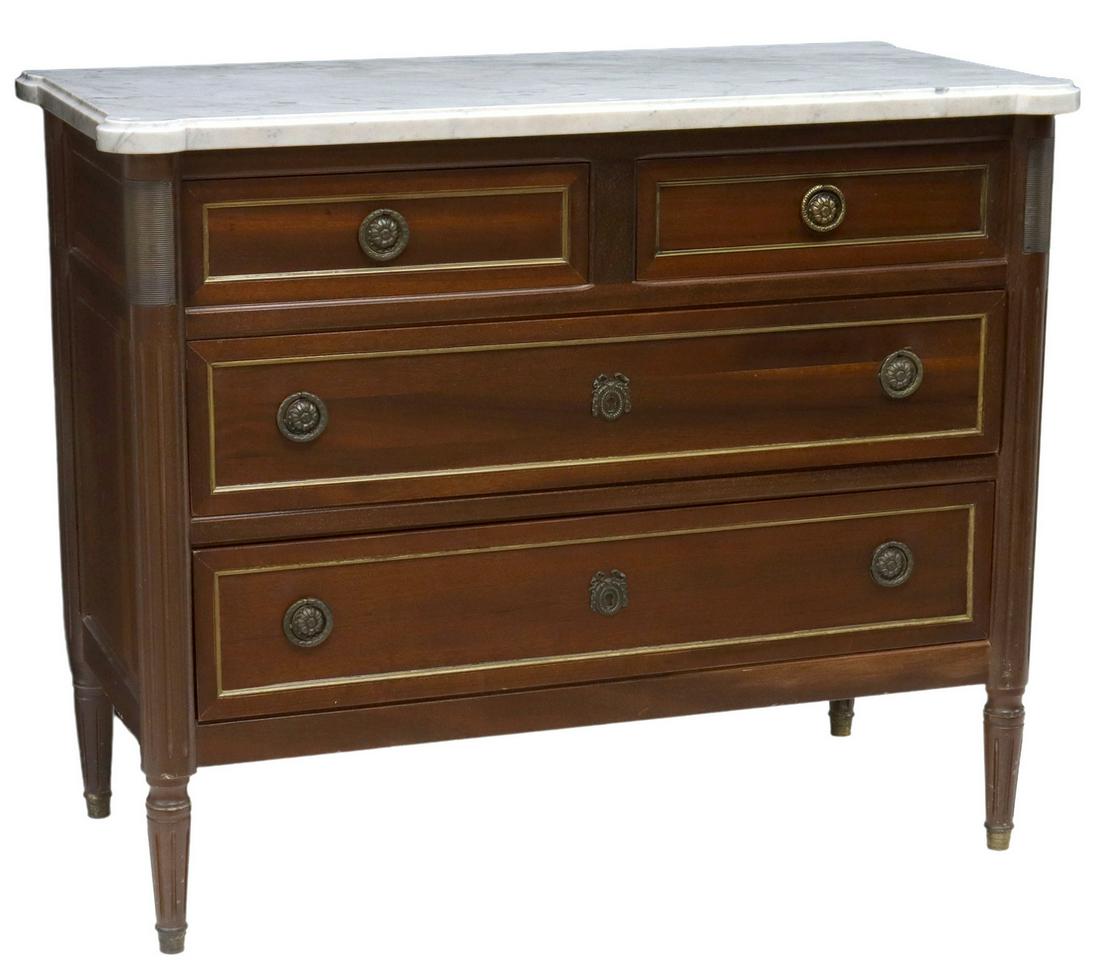 FRENCH LOUIS XVI STYLE MARBLE-TOP MAHOGANY COMMODE (1 of 5)