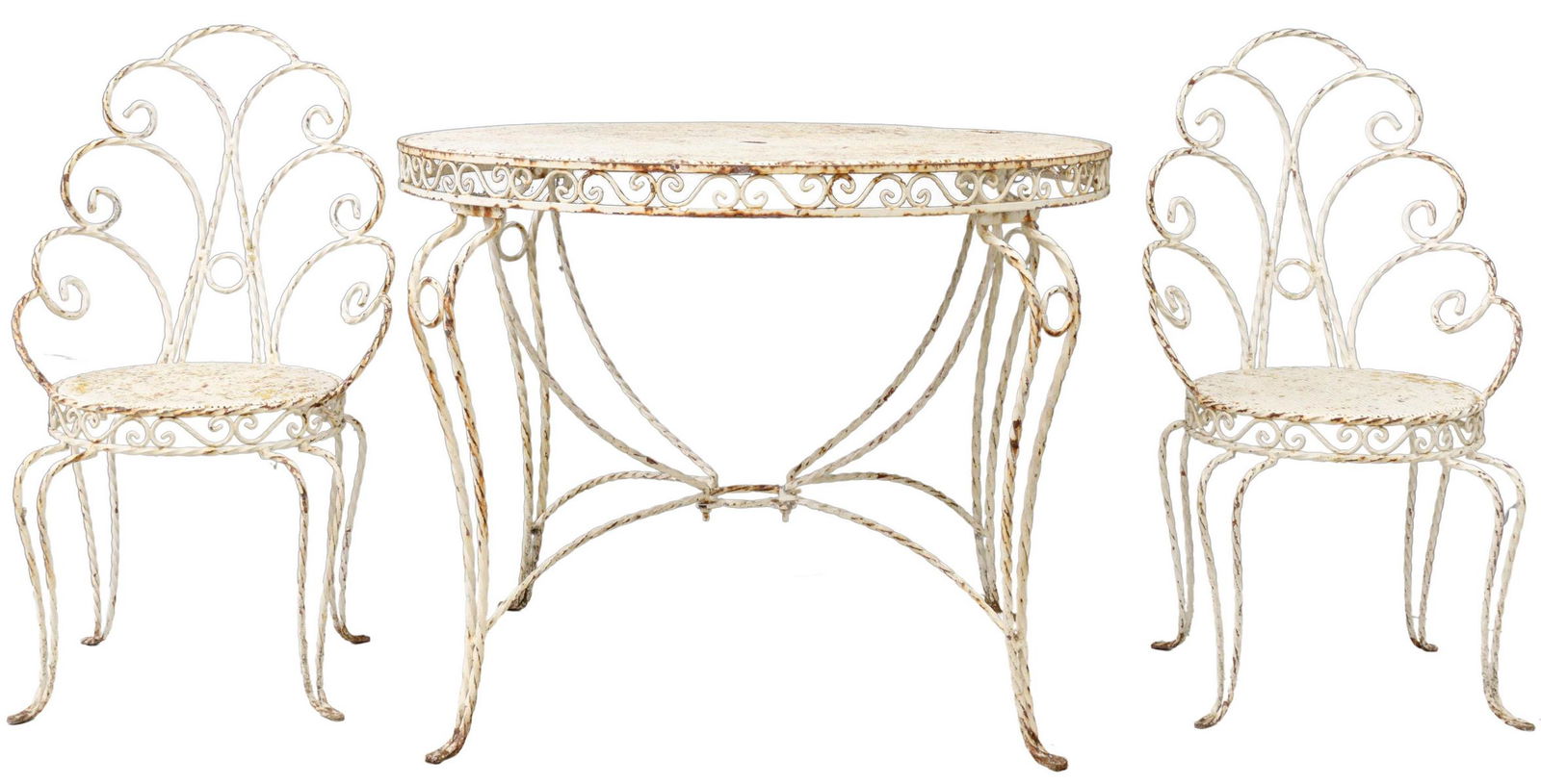 7) FRENCH WROUGHT IRON GARDEN PATIO TABLE & CHAIRS (1 of 4)