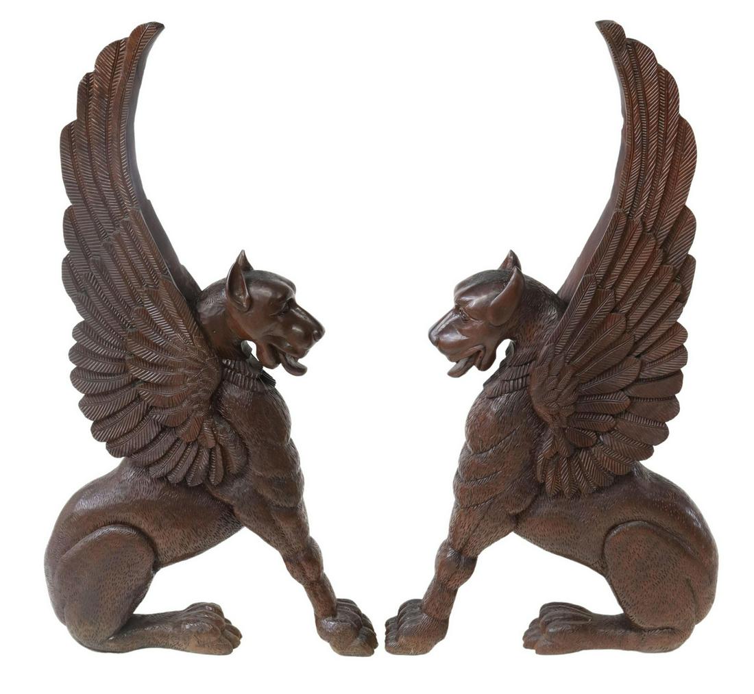 (2) CARVED MAHOGANY GRIFFIN ARCHITECTURALS (1 of 4)