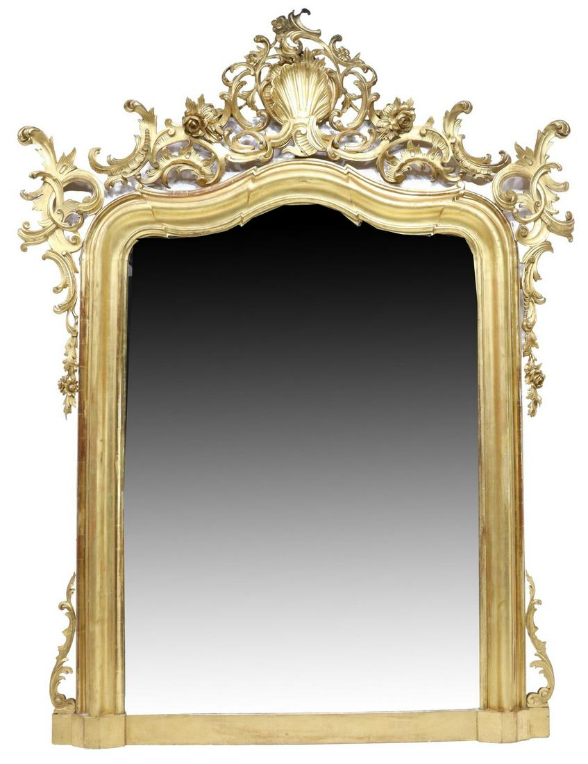 MONUMENTAL LOUIS XV STYLE GILTWOOD MIRROR, 98"H (1 of 3)