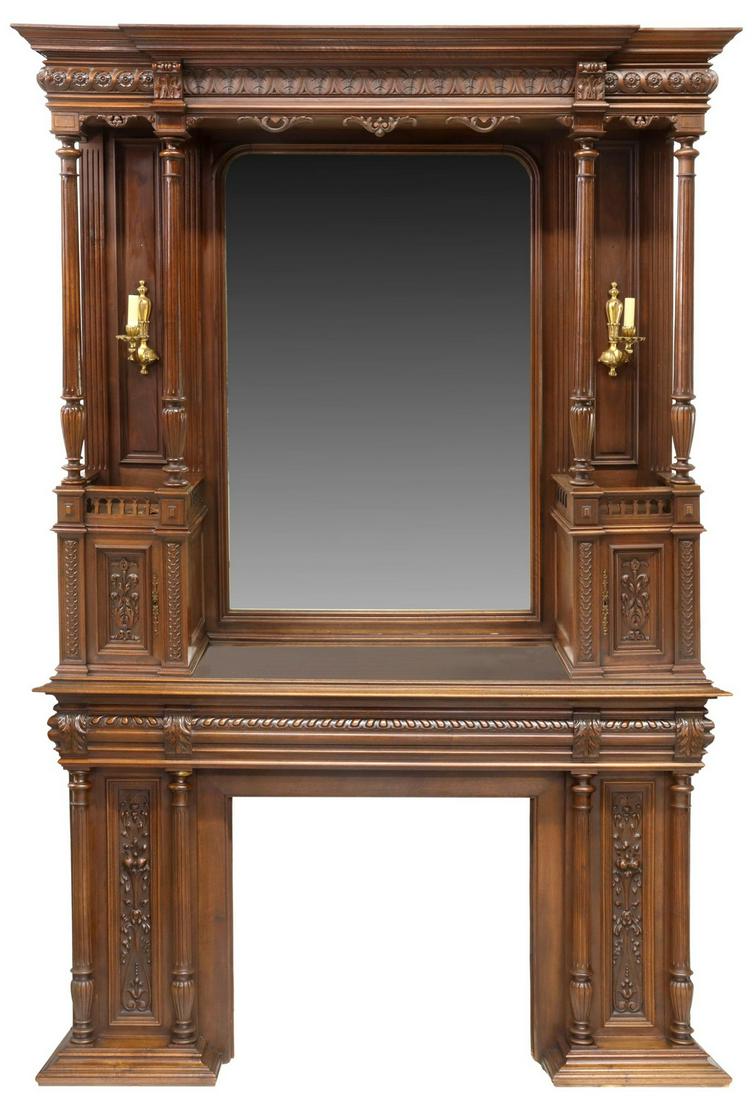 FRENCH HENRI II STYLE WALNUT FIREPLACE SURROUND (1 of 2)