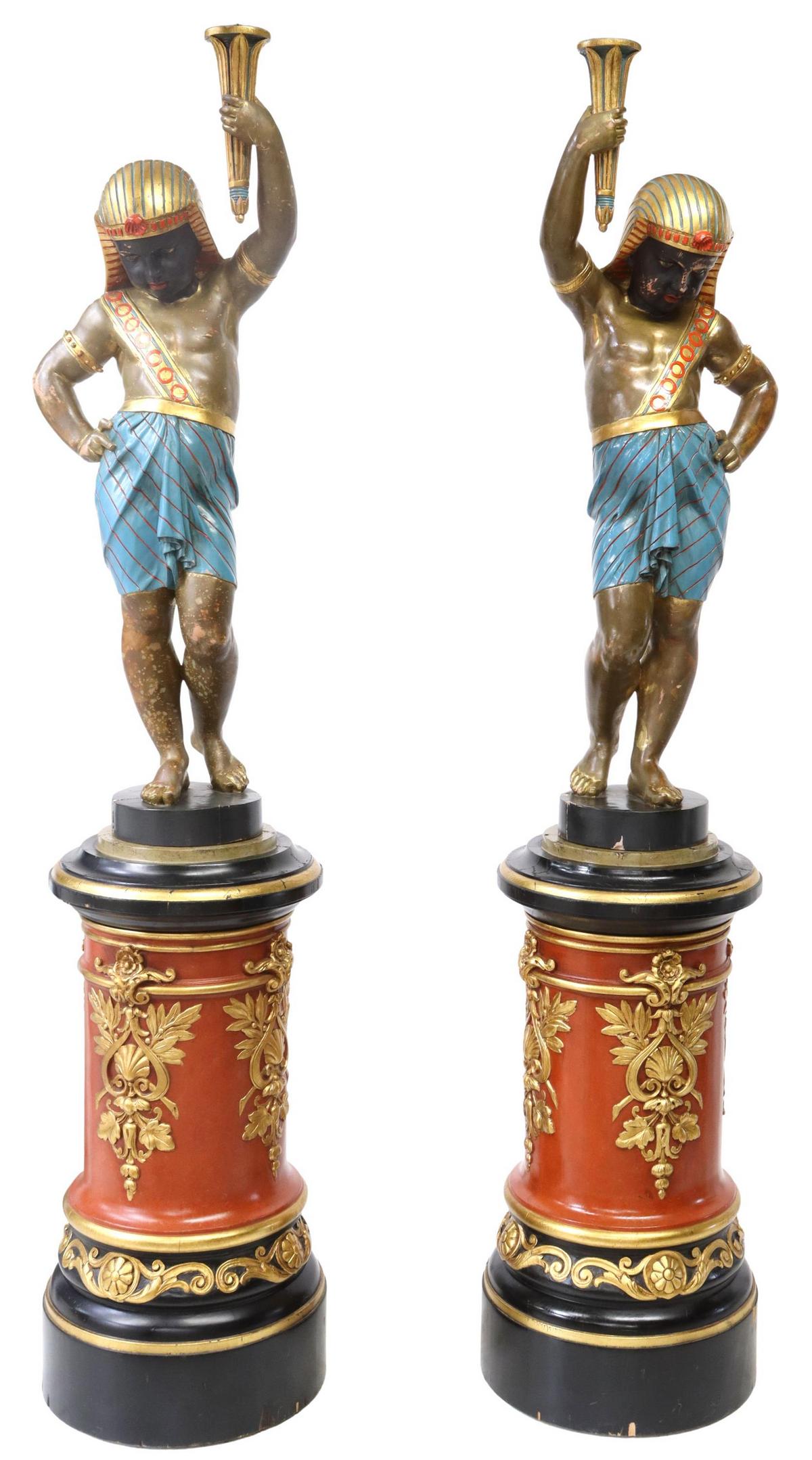 (2) LARGE CARVED BLACKAMOOR FIGURES ON PEDESTALS (1 of 5)