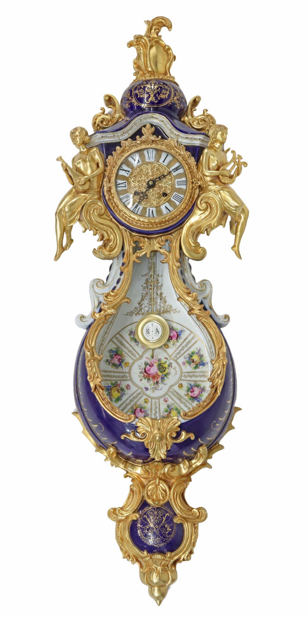 SEVRES STYLE PARCEL GILT PORCELAIN CARTEL CLOCK (1 of 6)