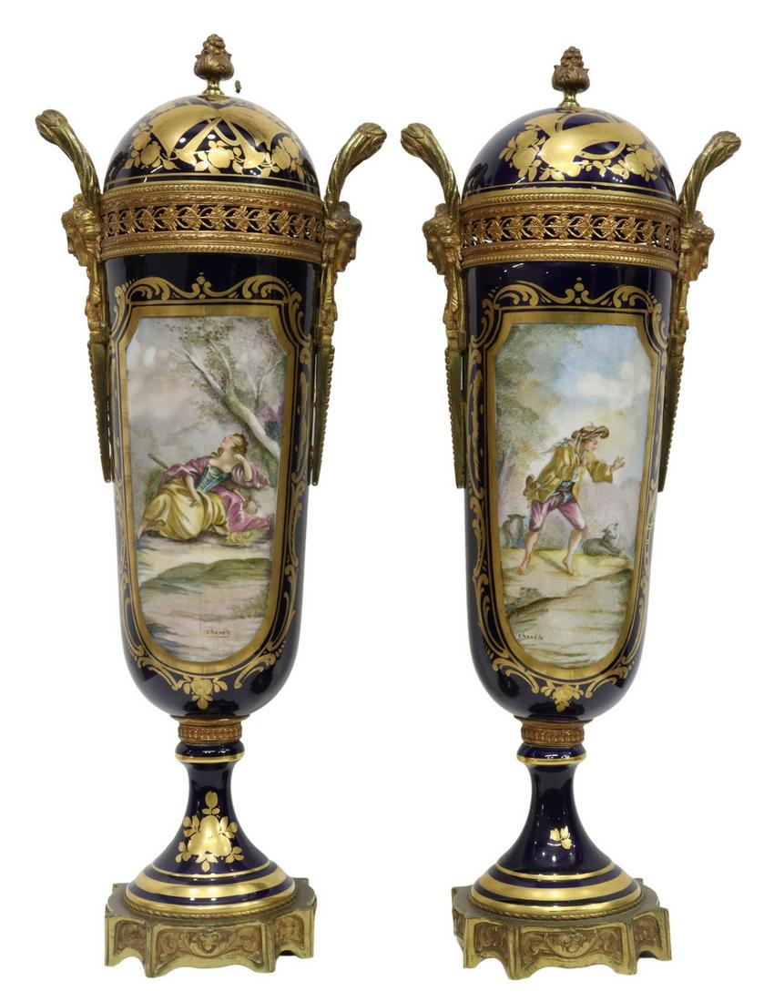 (2) SEVRES STYLE PORCELAIN CASSOLETTES URNS (1 of 5)