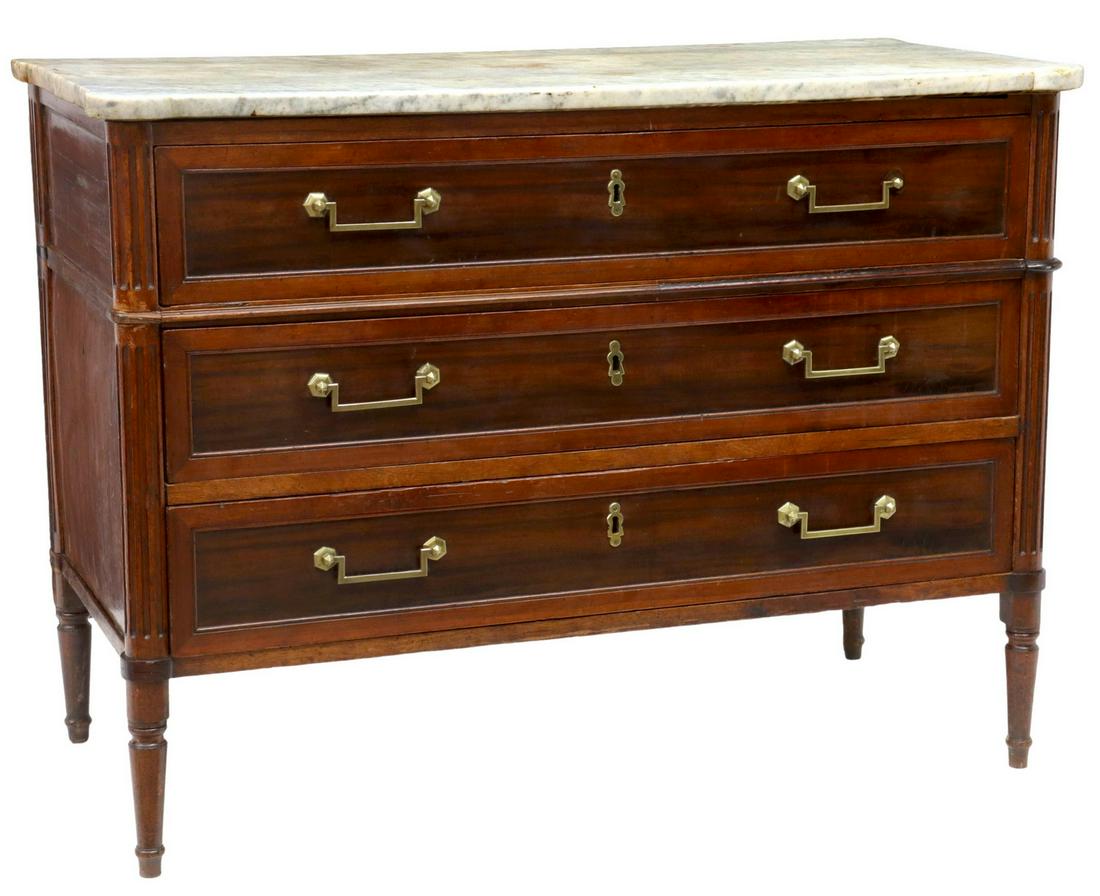 FRENCH LOUIS XVI MARBLE-TOP MAHOGANY COMMODE (1 of 5)