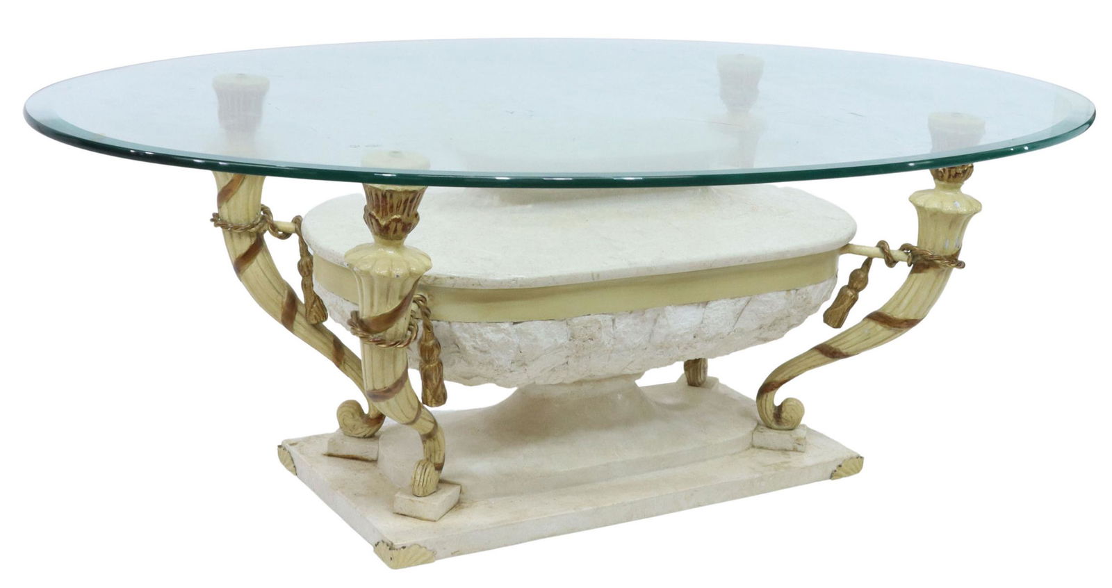 GLASS-TOP STONE TILED CLASSICAL URN COFFEE TABLE (1 of 4)