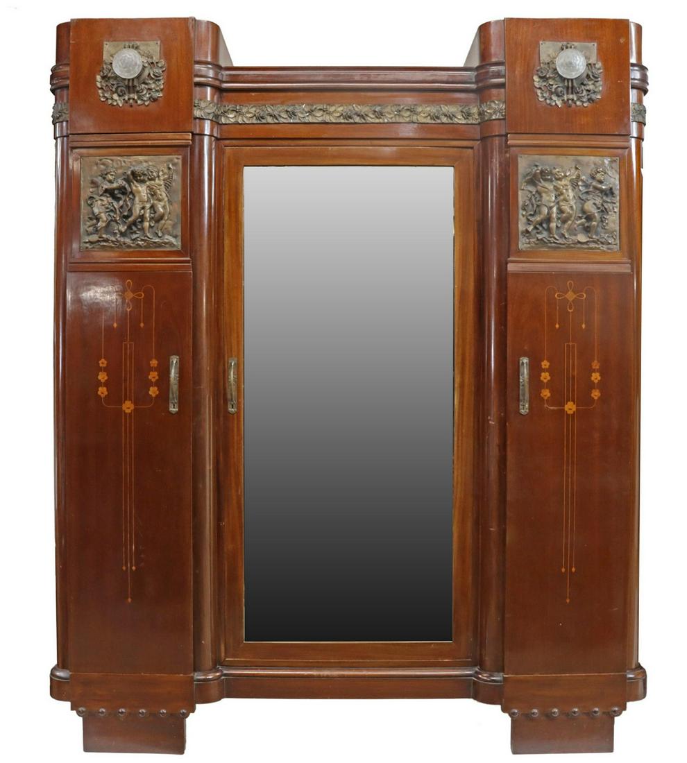 MONUMENTAL ART NOUVEAU BRONZE-MOUNTED ARMOIRE (1 of 5)