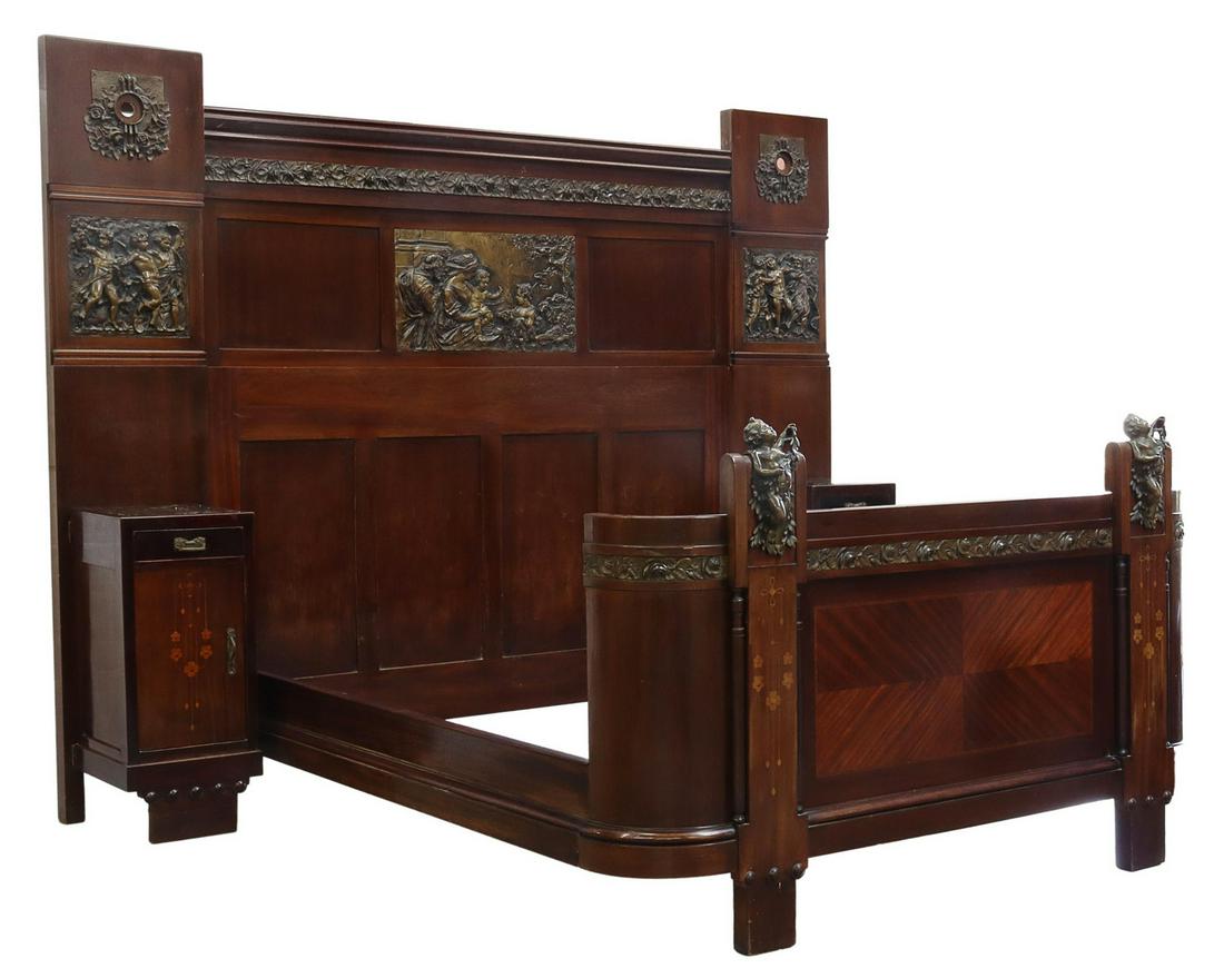 ART NOUVEAU BRONZE-MOUNTED BED & NIGHTSTANDS (1 of 2)