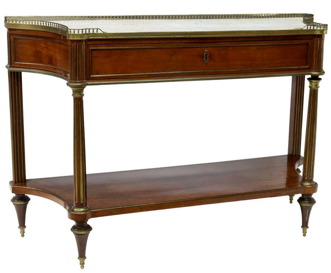 LOUIS XVI STYLE MARBLE-TOP MAHOGANY CONSOLE TABLE (1 of 5)