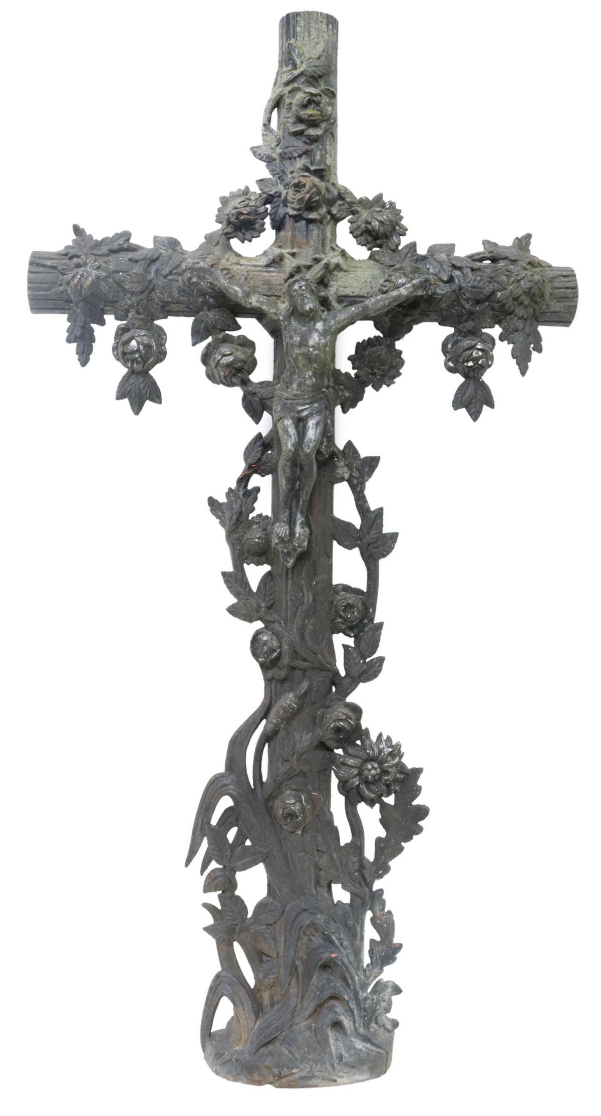 FRENCH CAST IRON CRUCIFIX CROSS, 19TH C. (1 of 2)