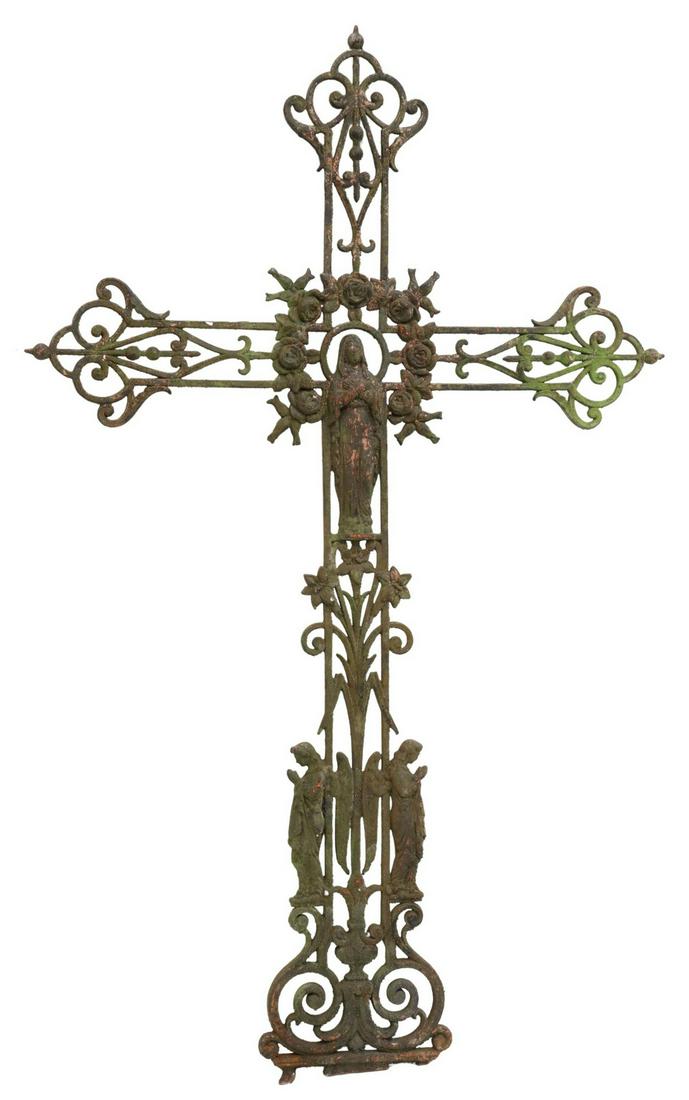 FRENCH CAST IRON VIRGIN MARY CROSS, 19TH C. (1 of 2)