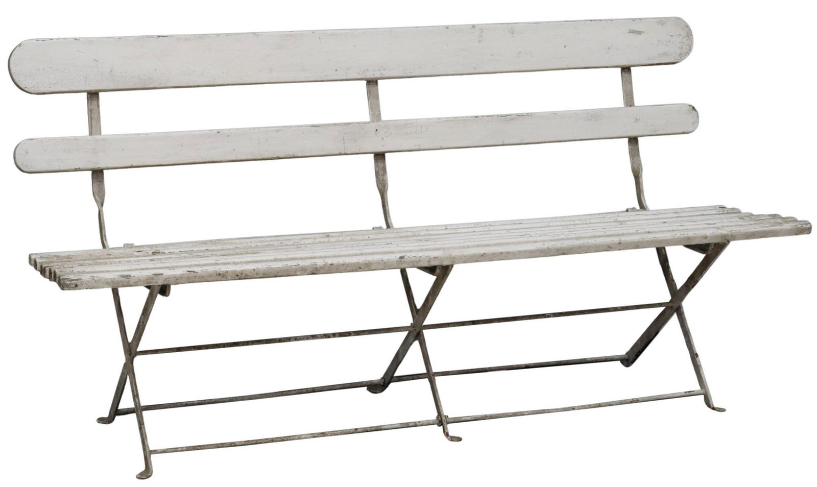 FRENCH SLATTED WOOD & WROUGHT IRON GARDEN BENCH (1 of 3)