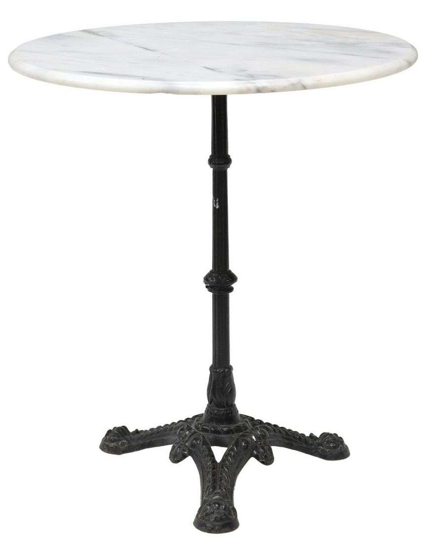 FRENCH MARBLE-TOP CAST IRON BISTRO PEDESTAL TABLE (1 of 3)