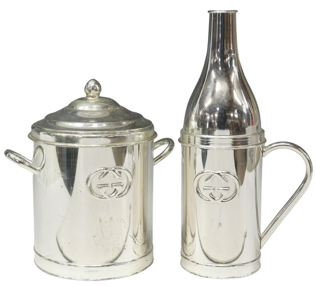 (2) ITALIAN GUCCI GG LOGO SILVER PLATE BARWARE (1 of 6)