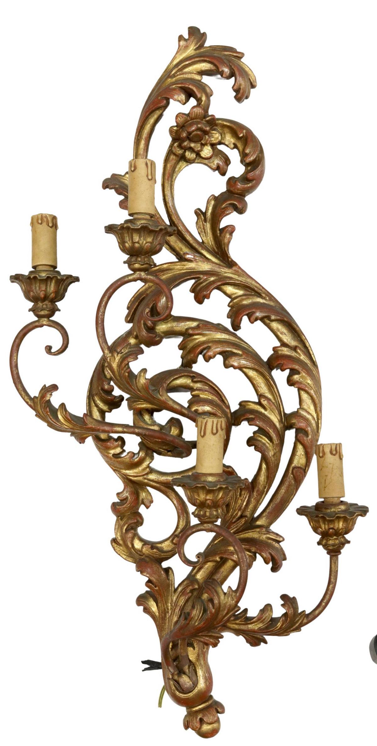 ITALIAN LOUIS XV STYLE GILTWOOD 4-LT WALL SCONCE (1 of 2)