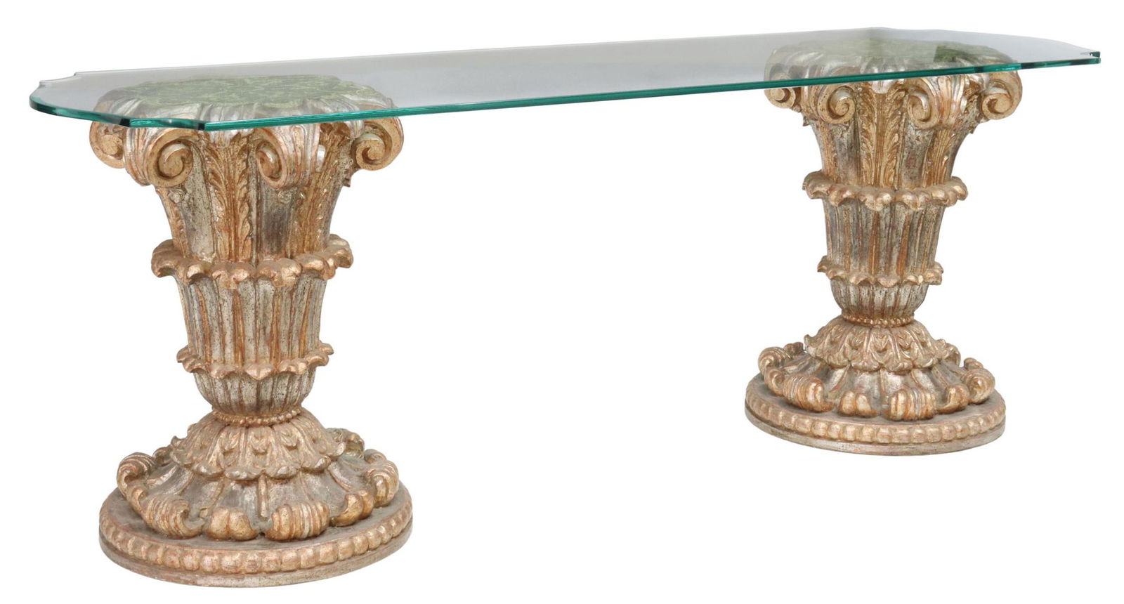 VENETIAN GLASS-TOP GILTWOOD PEDESTAL CONSOLE TABLE (1 of 4)