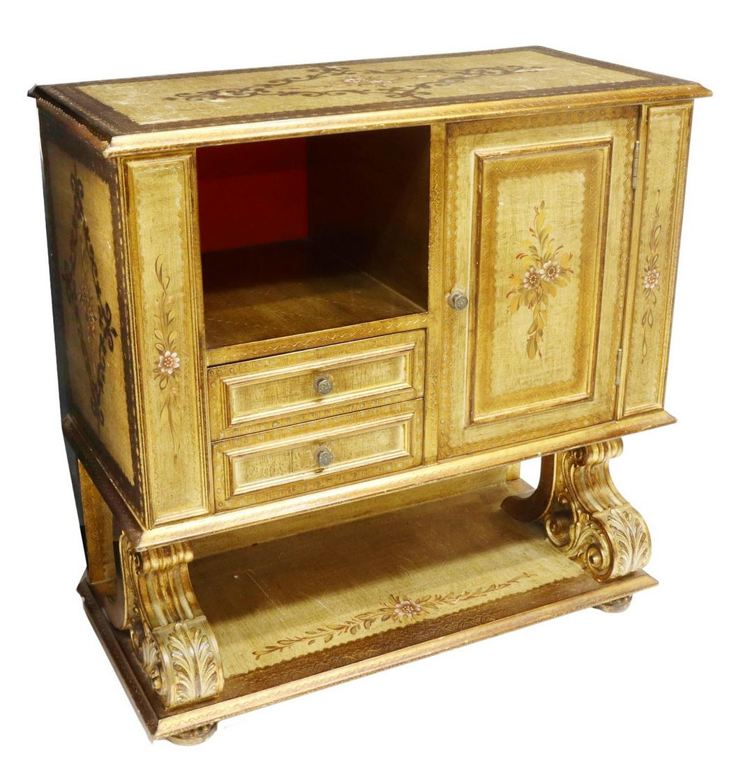 FLORENTINE PARCEL GILT & PAINTED HALL CABINET (1 of 5)