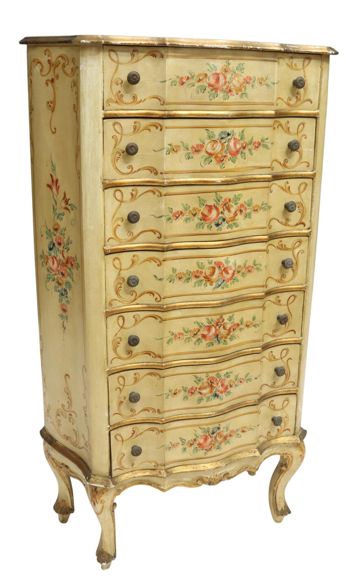 VENETIAN PAINT DECORATED TALL CHEST OF DRAWERS (1 of 5)