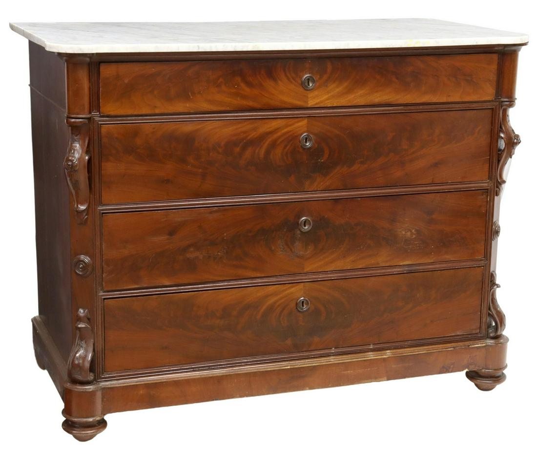 ITALIAN MARBLE-TOP MAHOGANY FOUR-DRAWER COMMODE (1 of 5)
