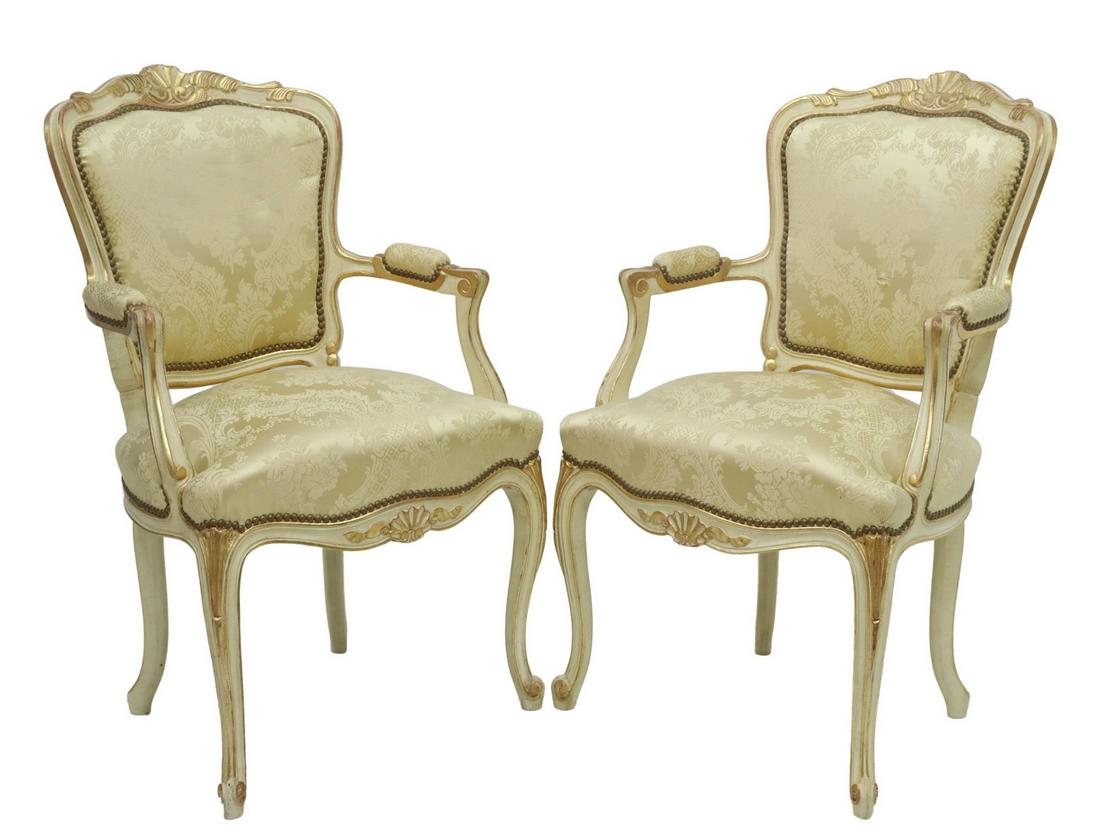(2) FRENCH LOUIS XV STYLE UPHOLSTERED FAUTEUILS (1 of 3)