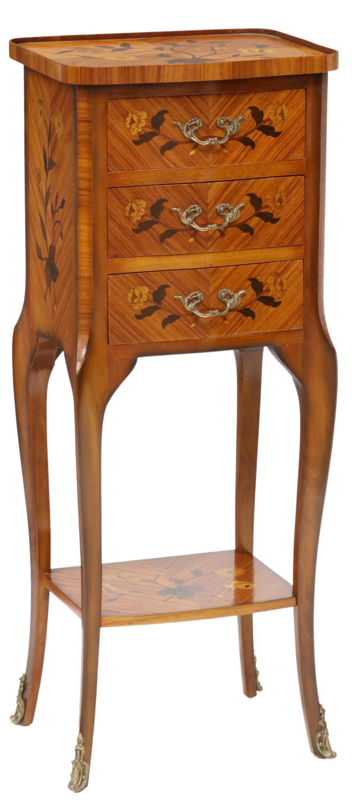 FRENCH LOUIS XV STYLE FLORAL MARQUETRY NIGHTSTAND (1 of 6)