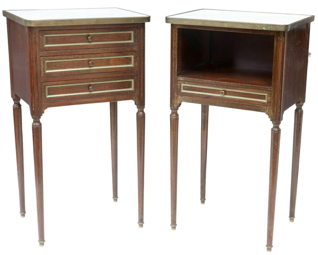 (2) FRENCH LOUIS XVI STYLE MARBLE-TOP NIGHTSTANDS (1 of 5)