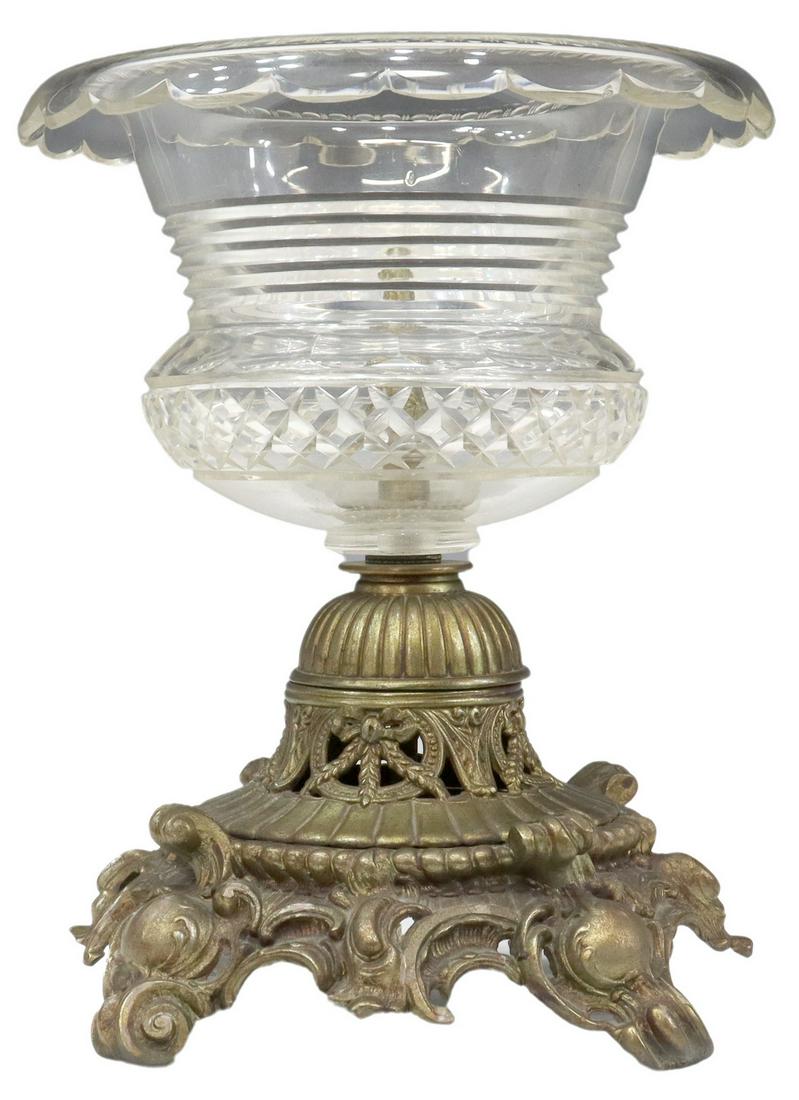 LARGE CUT GLASS & GILT METAL URN CENTERPIECE (1 of 6)