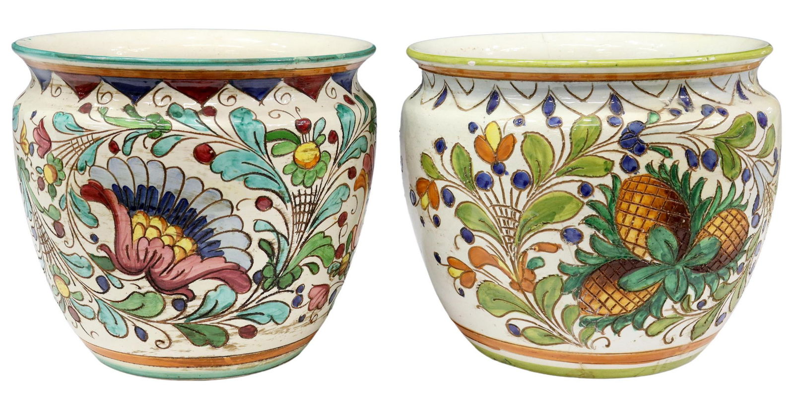 (2) ITALIAN MAJOLICA CACHEPOTS PLANTERS (1 of 5)
