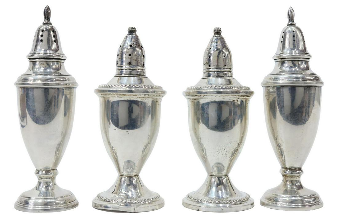 4) NEOCLASSICAL STYLE STERLING SALT PEPPER SHAKERS (1 of 5)