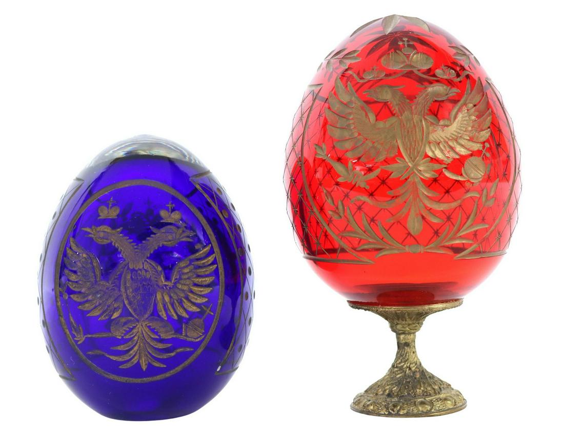(2) RUSSIAN IMPERIAL CREST CUT CRYSTAL EGGS (1 of 6)