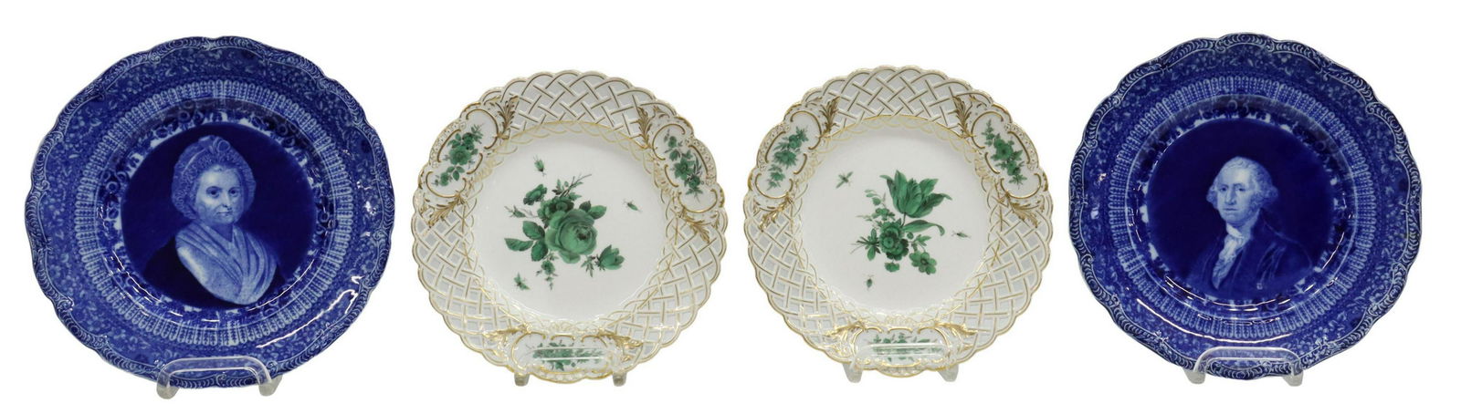 4) MEISSEN GREEN FLOWER & RIDGEWAYS CABINET PLATES (1 of 6)