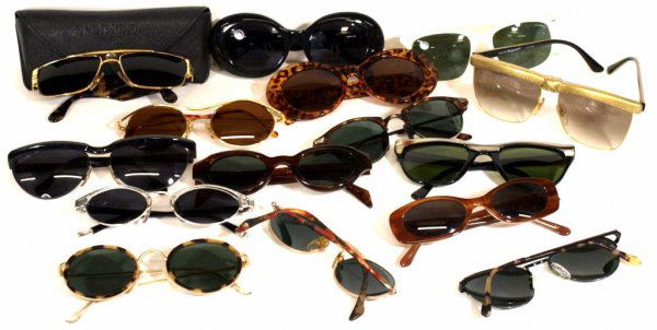 COLLECTION LADIES DESIGNER SUNGLASSES, POLICE: Large collection of ladies sunglasses (16pr) including makers such as Police, Brighton, DKNY, Laura Biagotti, BCBG, Italian La Romana, Dona Karan, etc., overall good condition with some pairs with min