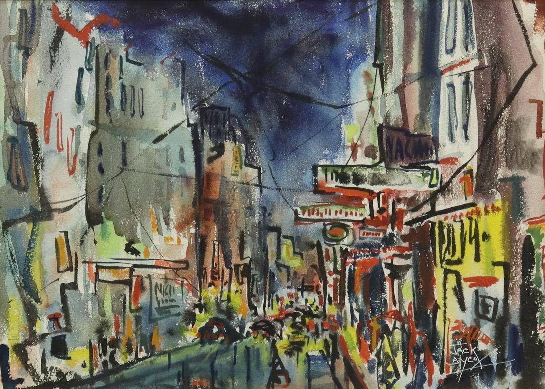 JACK LAYCOX (1921-1984) CITY STREET NOCTURNE W/C (1 of 4)
