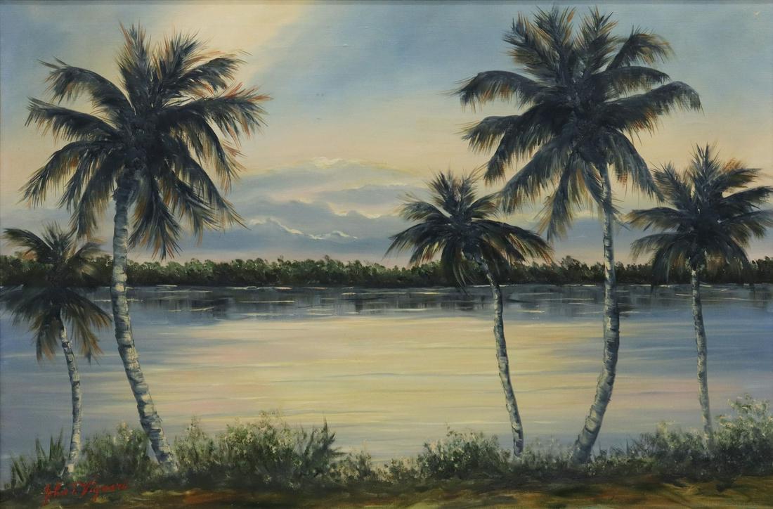 JOHN T. VIGNARI (1919-2014) PALM TREES PAINTING (1 of 4)