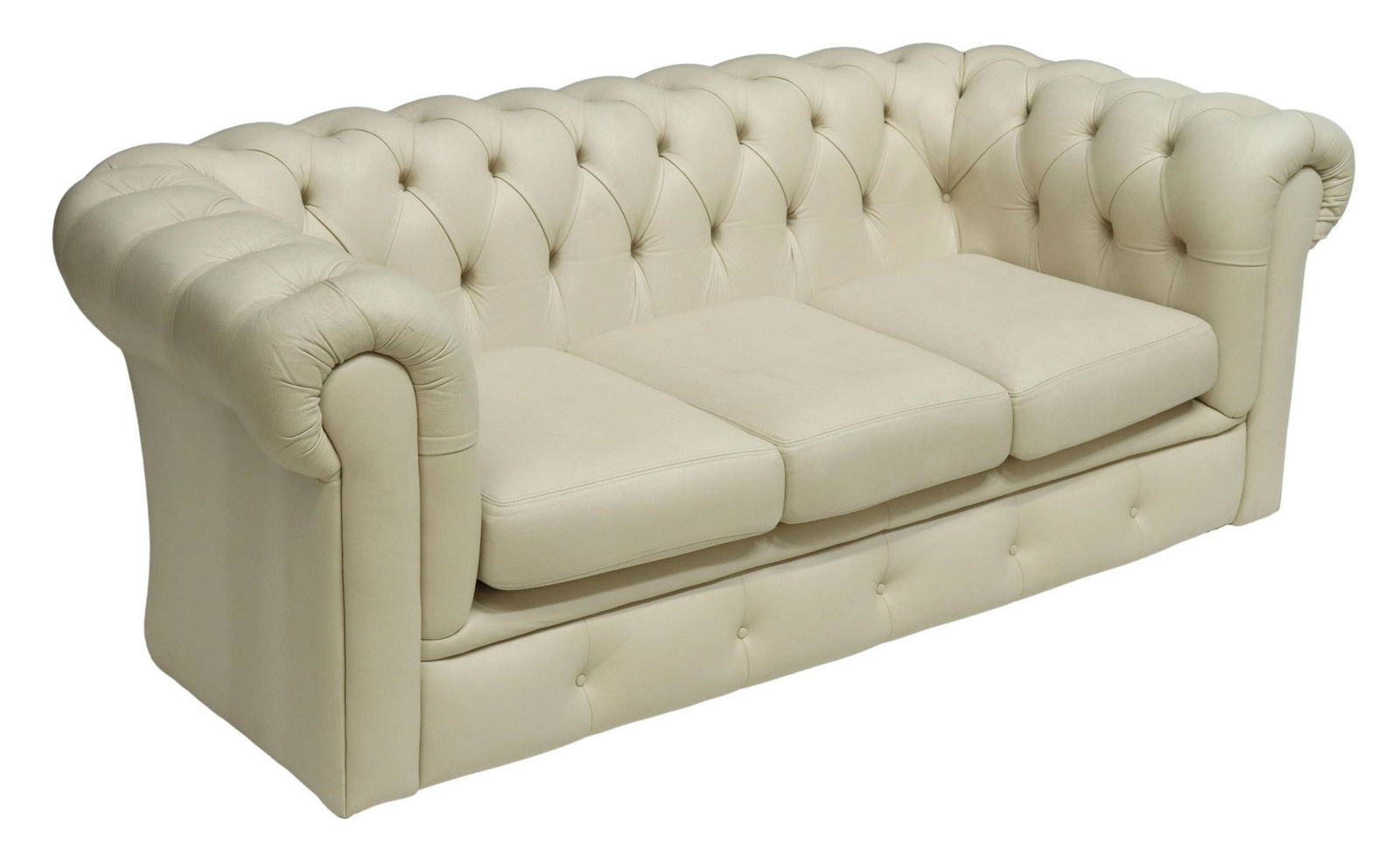 ENGLISH BUTTONED OFF WHITE LEATHER CHESTERFIELD SOFA (1 of 3)