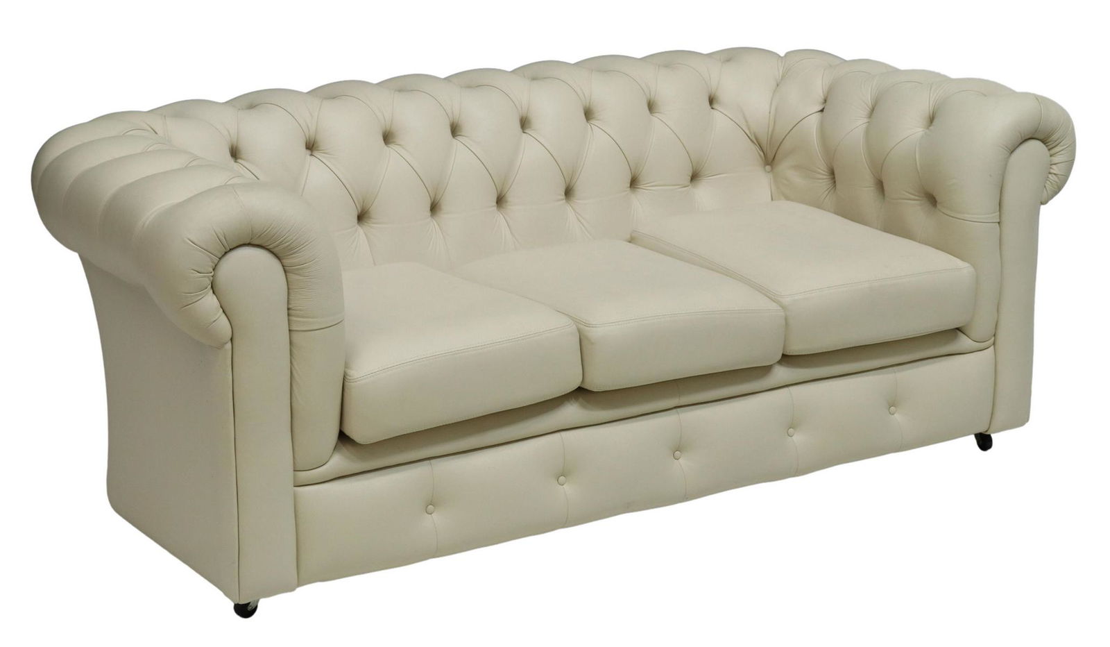 ENGLISH BUTTONED OFF WHITE LEATHER CHESTERFIELD SOFA (1 of 3)