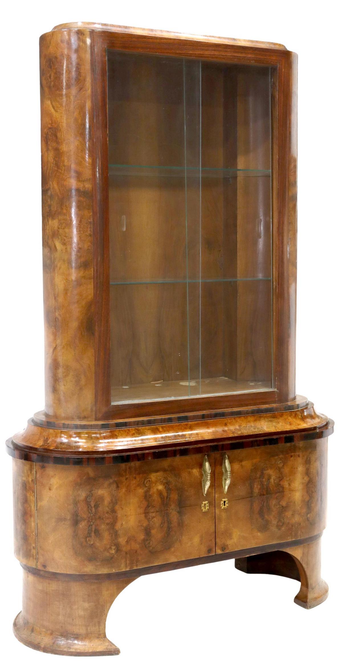 ITALIAN ART DECO WALNUT VITRINE DISPLAY CABINET (1 of 4)